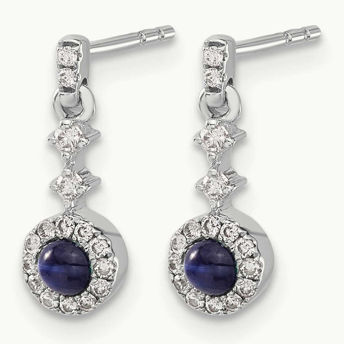 Diamond and Cabochon Sapphire Earrings, 14K White Gold