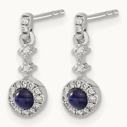 Diamond and Cabochon Sapphire Earrings, 14K White Gold