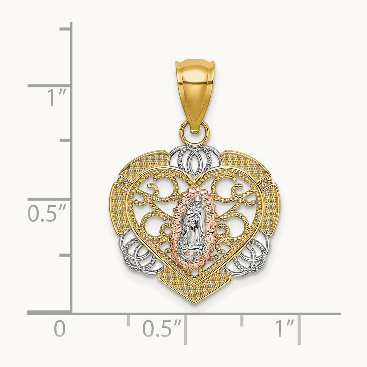 14KTwo-tone w/White Rhodium Guadalupe In Heart Charm