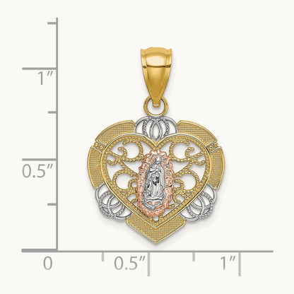 14KTwo-tone w/White Rhodium Guadalupe In Heart Charm