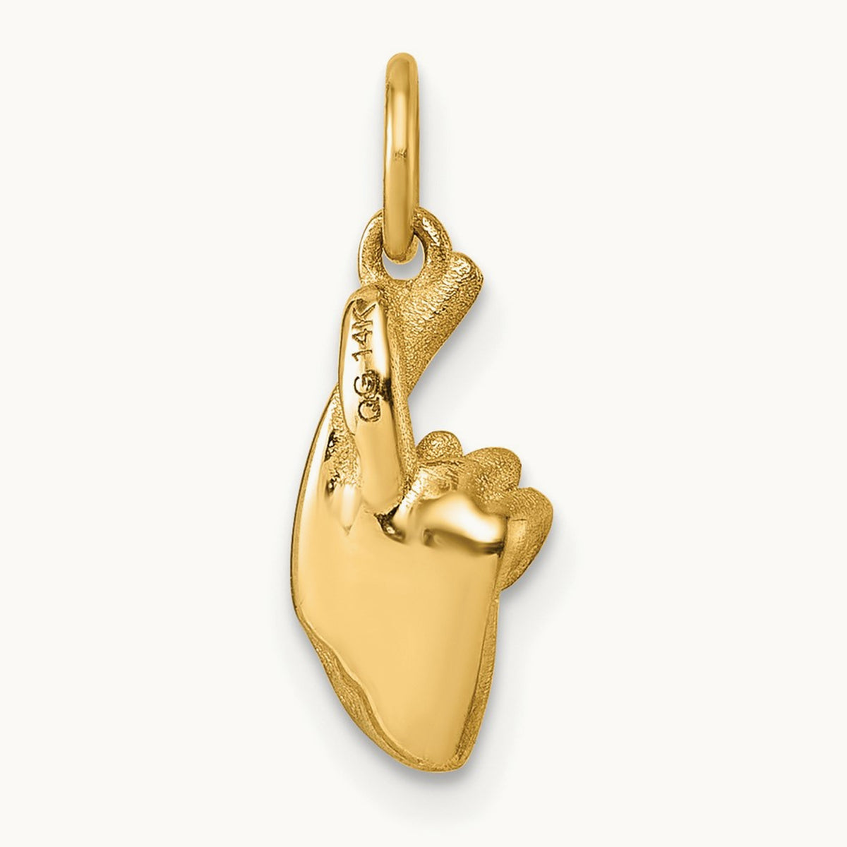 Polished Fingers Crossed Hand Pendant, 14K