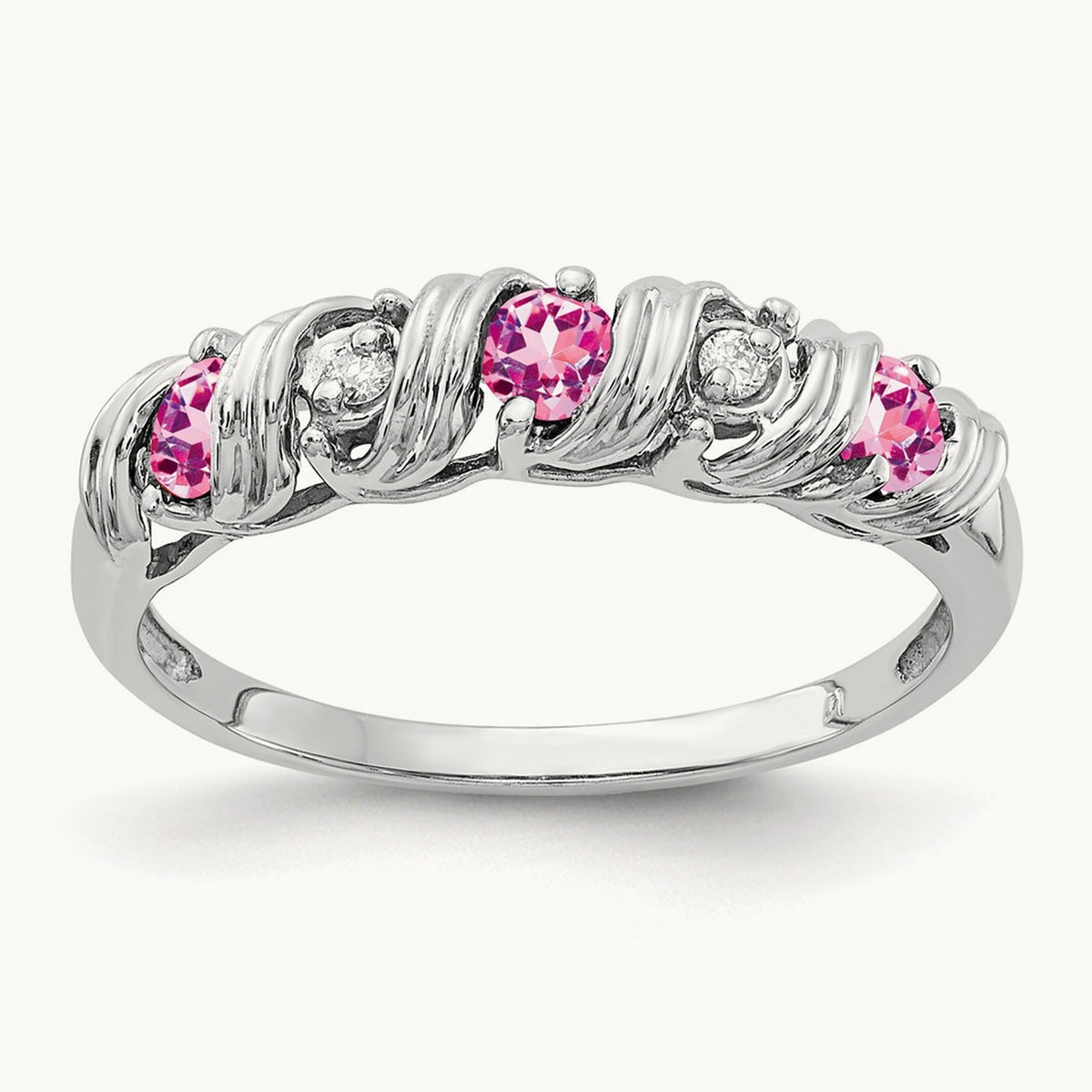 Pink Sapphire AA Diamond ring, 2.75mm, 14K White Gold
