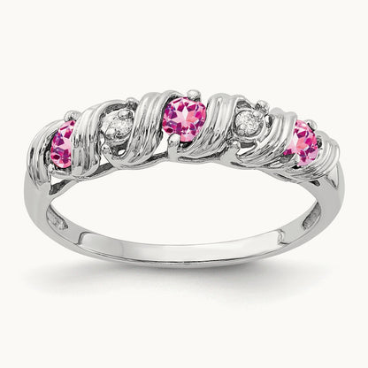 Pink Sapphire AA Diamond ring, 2.75mm, 14K White Gold