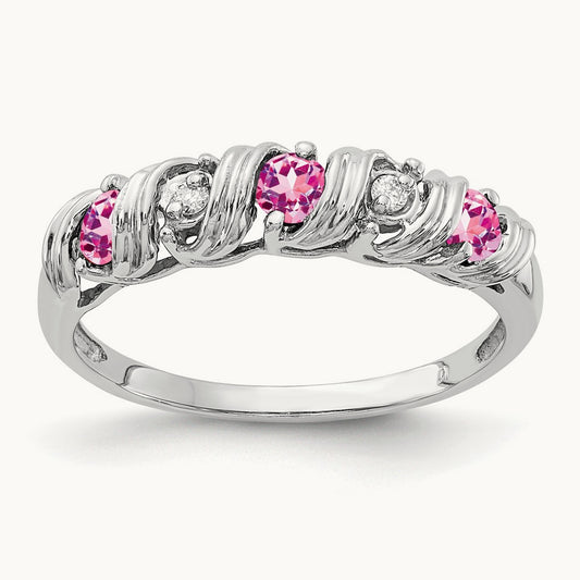 Pink Sapphire AA Diamond ring, 2.75mm, 14K White Gold