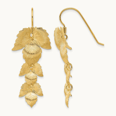 Gold-plated Etched Leaves Dangle Earrings, Sterling Silver — Leslie's