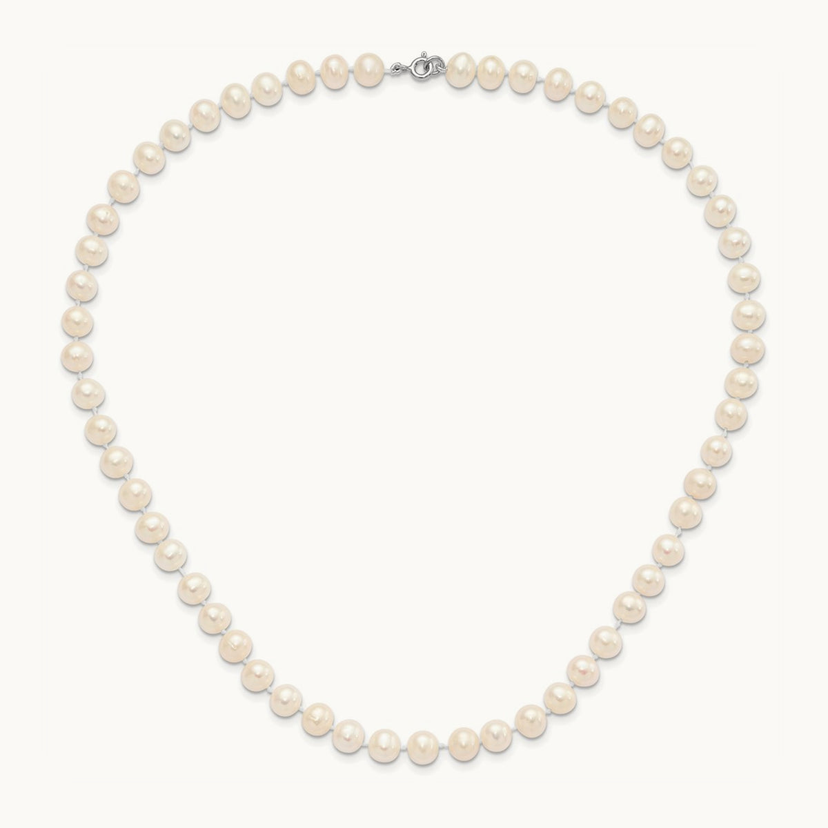 Rh-p 7- White FWC Pearl Earring Bracelet Necklace Set, 8mm, Sterling Silver
