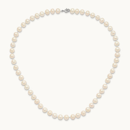 Rh-p 7- White FWC Pearl Earring Bracelet Necklace Set, 8mm, Sterling Silver