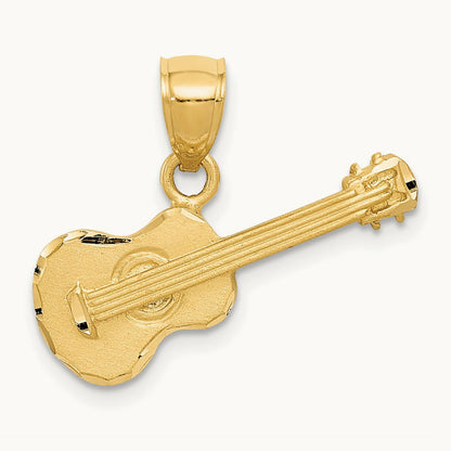 Satin Diamond-cut Acoustic Guitar Pendant, 14K