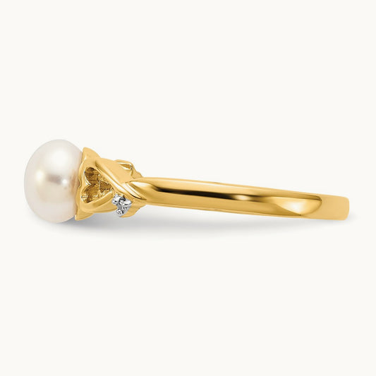 Diamond and Freshwater Cultured Pearl Heart Ring, 14K