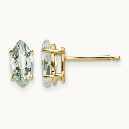 8x4 Marquise Checker-Cut Green Quartz Earring, 14K