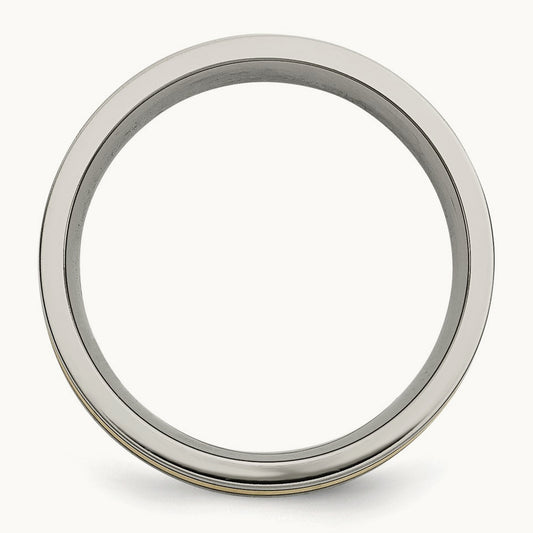 Antiqued and Brushed w/14k Yellow Inlay Flat Band, 7mm, Titanium