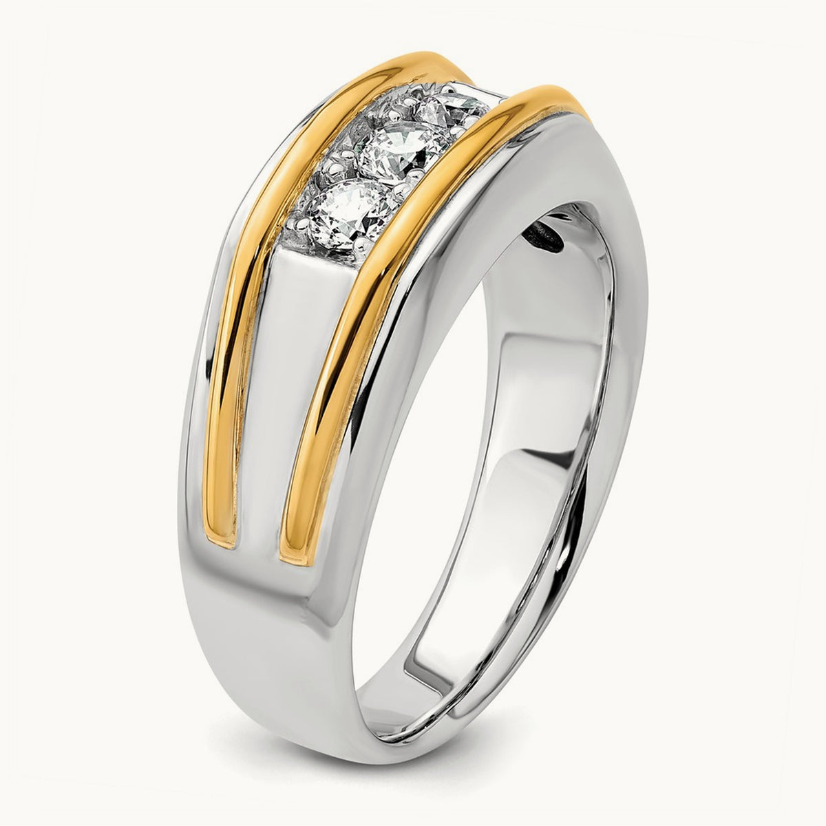 IBGoodman Men's Polished 3-Stone Diamond Ring, 14K Two-tone