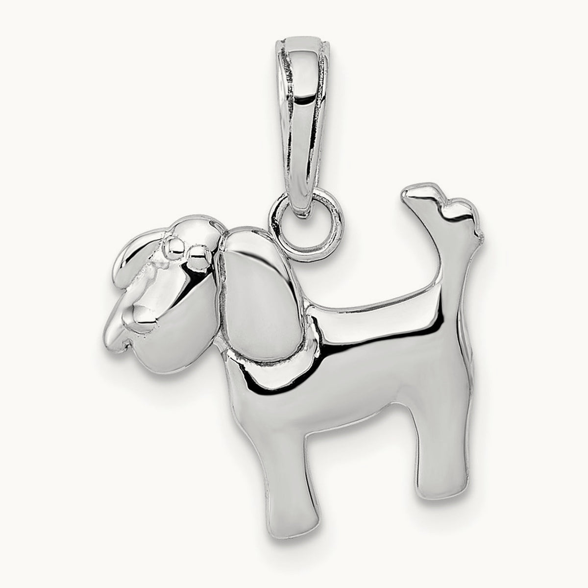 Polished Dog Charm — 14K White Gold