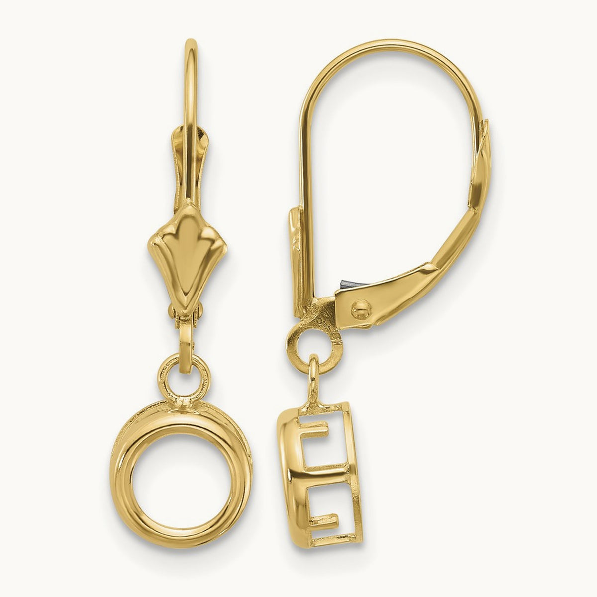 Round Leverback Earring Mountings, 6mm, 14K