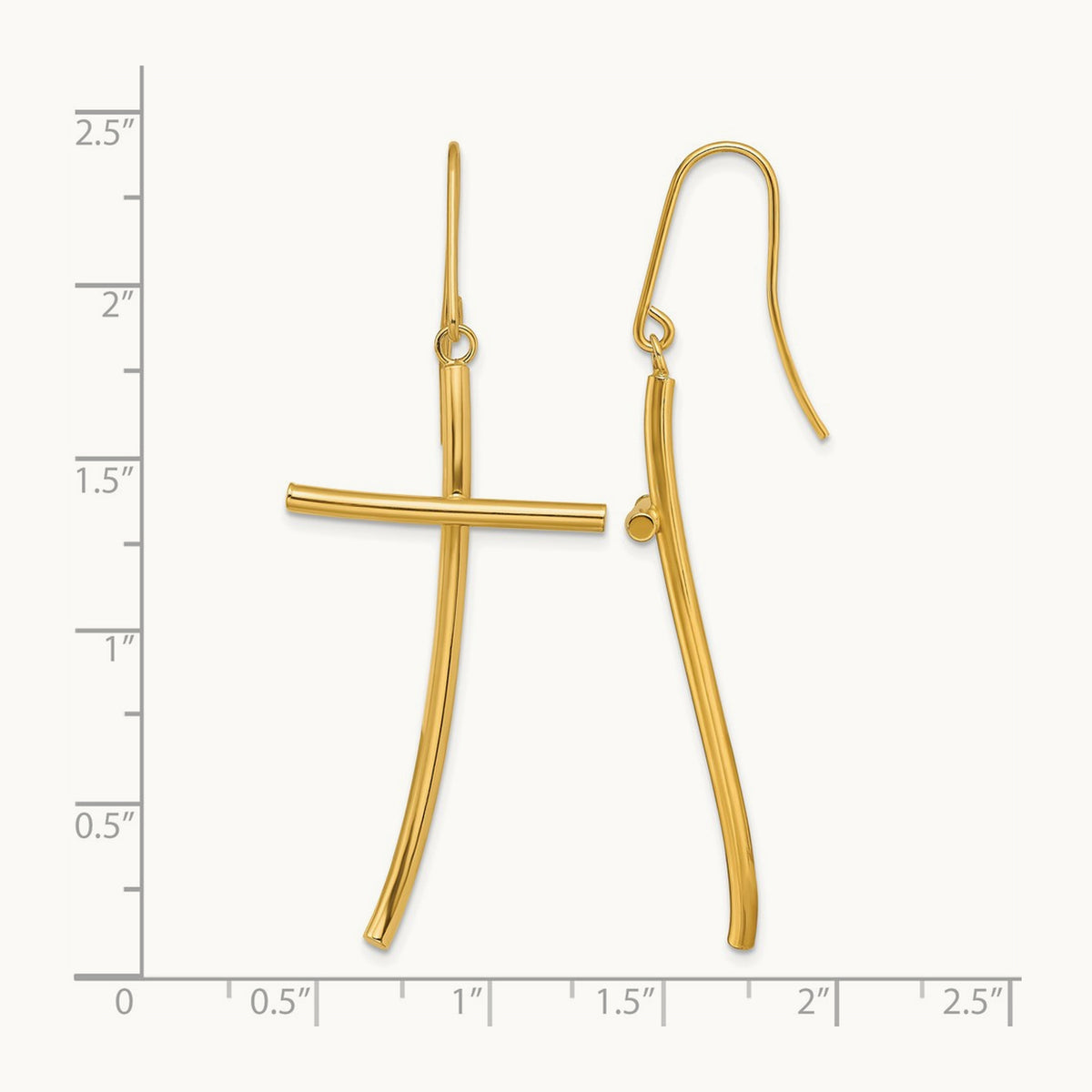 Polished Cross Dangle Earrings — 14K Yellow Gold