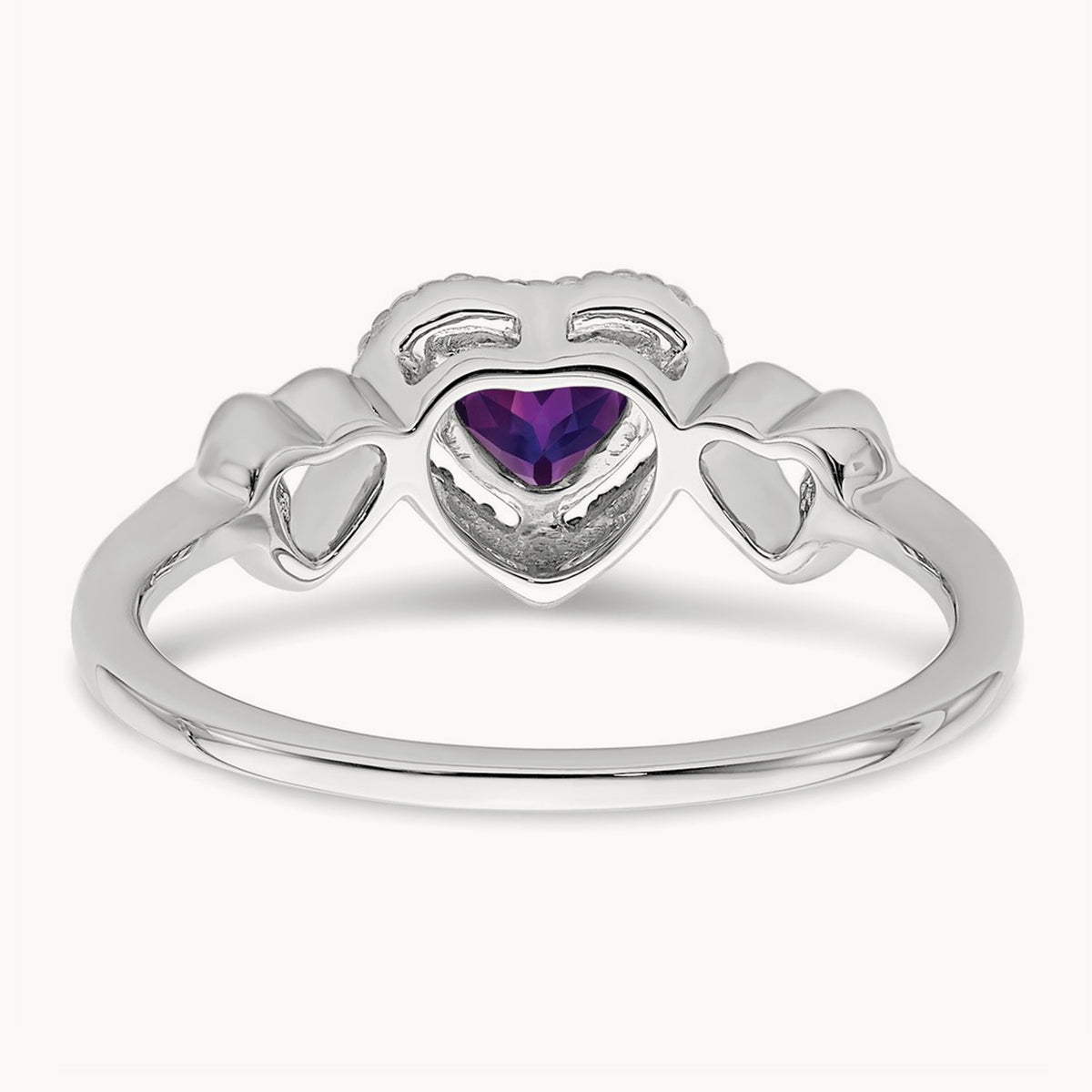 Amethyst and Diamond Heart Ring, 14K White Gold