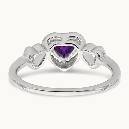 Amethyst and Diamond Heart Ring, 14K White Gold