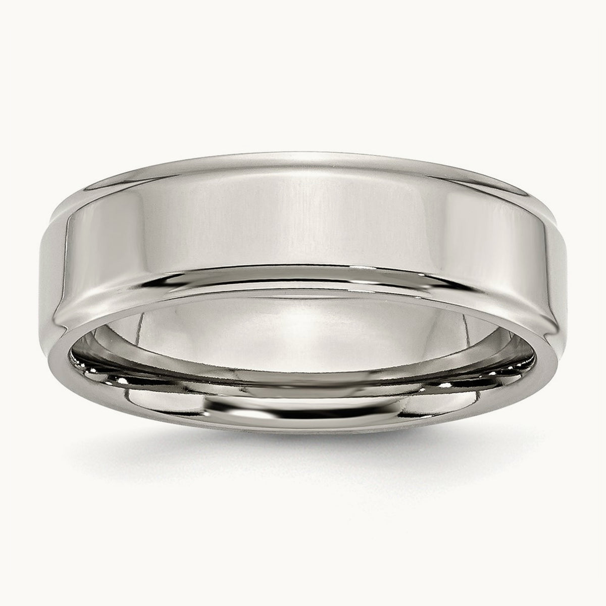 Polished Ridged Edge Band, 7mm, Stainless Steel