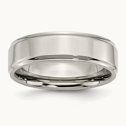 Polished Ridged Edge Band, 7mm, Stainless Steel