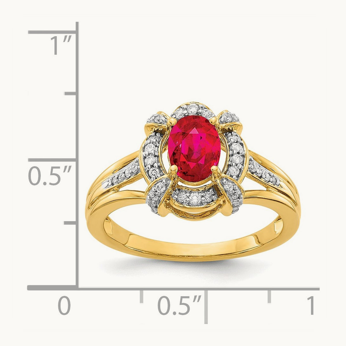 Diamond and Oval Ruby Ring, 14K