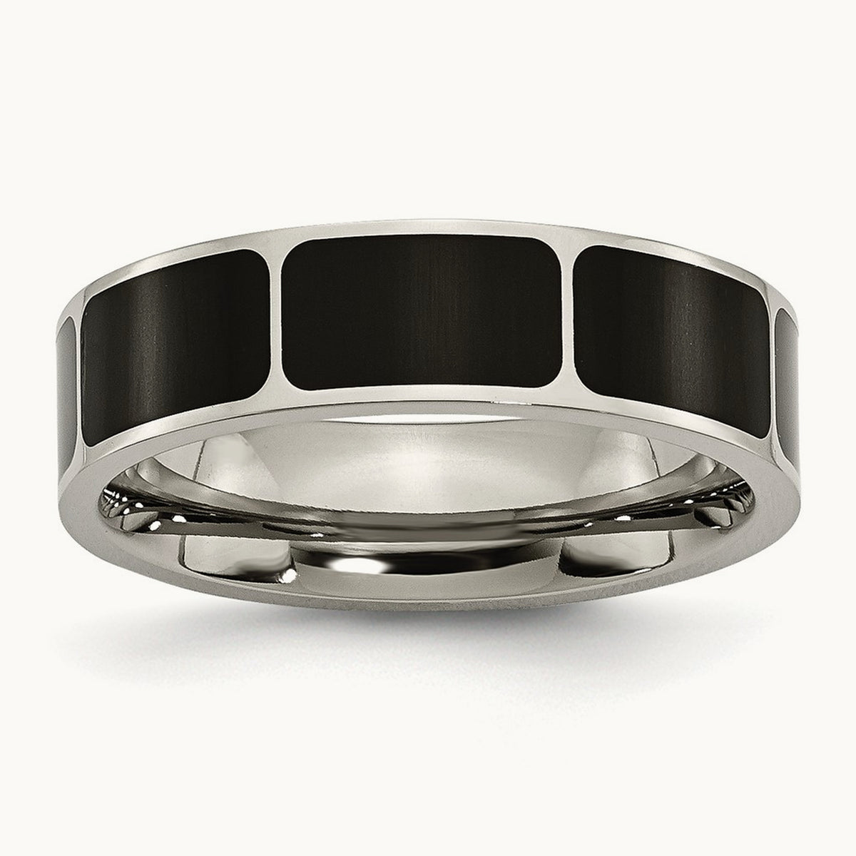 Polished Black Enamel Flat Band, 6mm, Titanium