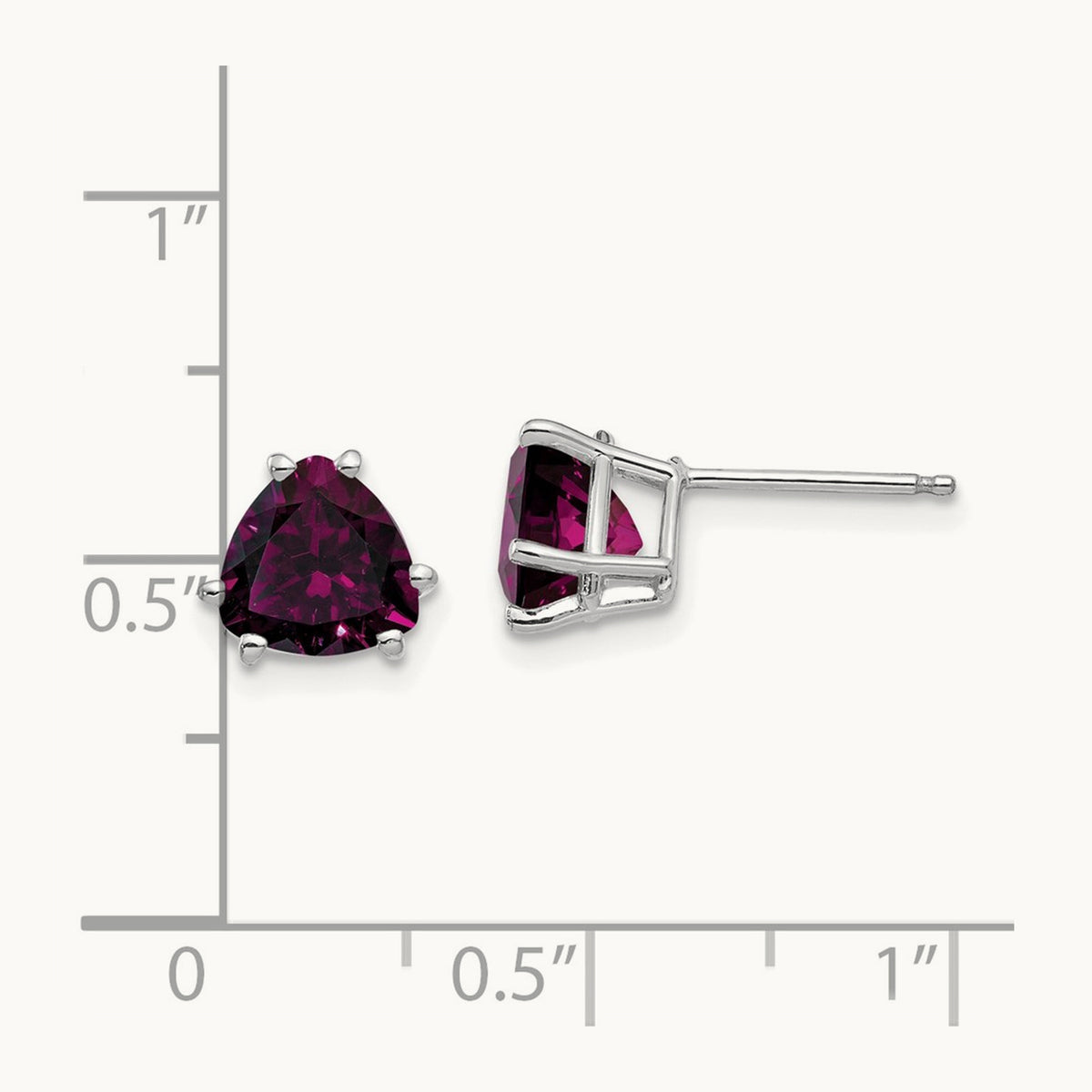 Rhodolite Garnet Trillion Stud Earrings, 14K White Gold