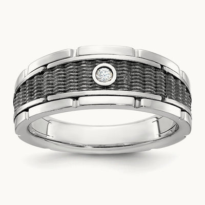 w/ Blk RH IBGoodman Men's Polished & Textured Diamond Ring, 14K White Gold