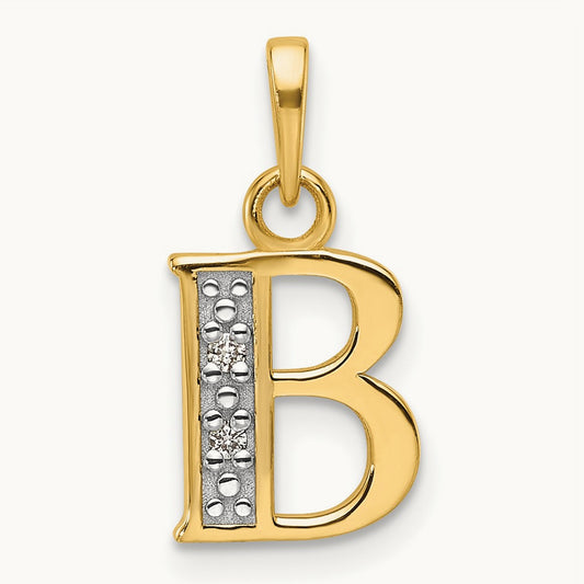 Diamond Letter B Initial Pendant, 14K with Rhodium