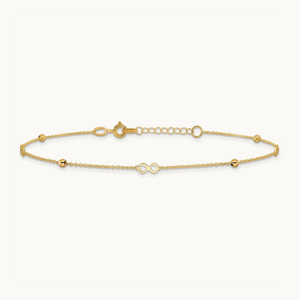 Polished Infinity 9in Plus 1in ext Anklet, 14K