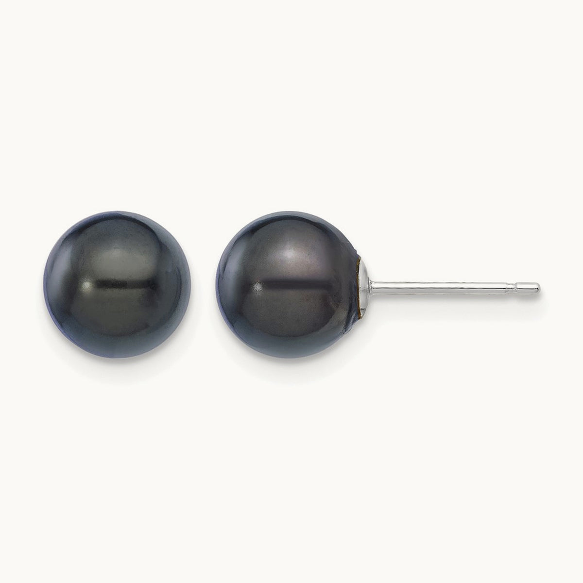 7- Round Black Saltwater Akoya Cultured Pearl Earrings, 8mm, 14K White Gold