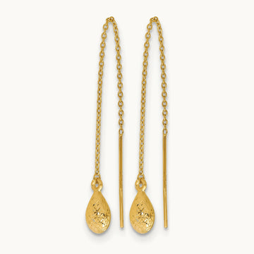 Polished and Textured Tear Drop Threader Earrings, 14K — Leslie's