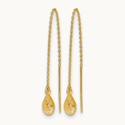 Polished and Textured Tear Drop Threader Earrings, 14K — Leslie's