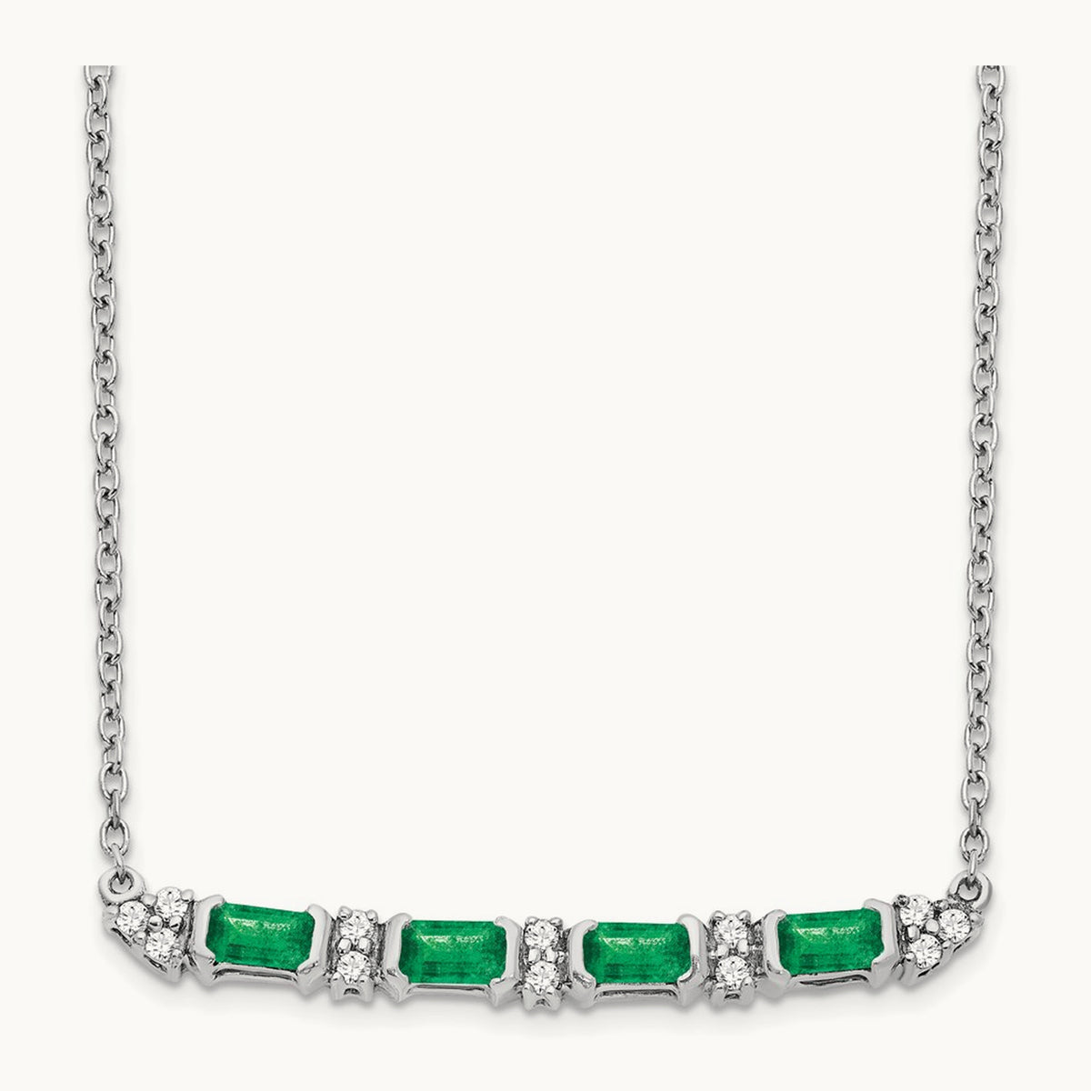 Emerald and Diamond 18in. Bar Necklace, 14K White Gold
