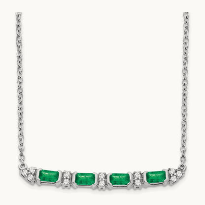 Emerald and Diamond 18in. Bar Necklace, 14K White Gold