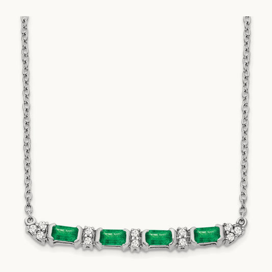 Emerald and Diamond 18in. Bar Necklace, 14K White Gold