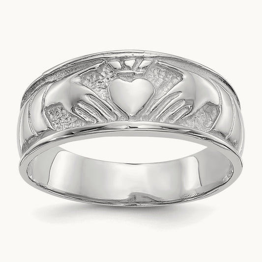 Women's Claddagh Band — 14K White Gold