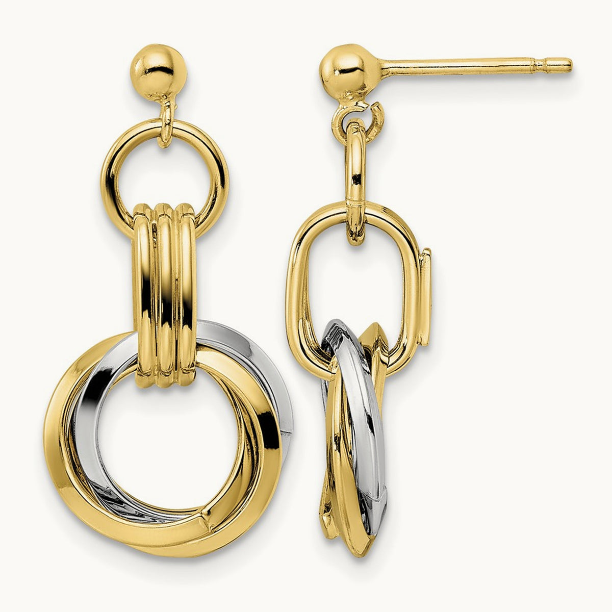 Polished Intertwined Circles Post Dangle Earrings, 14K Two-tone