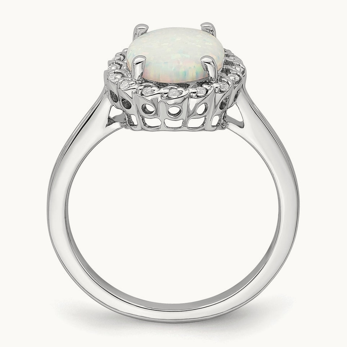 Created Opal and Diamond Halo Ring, 14K White Gold
