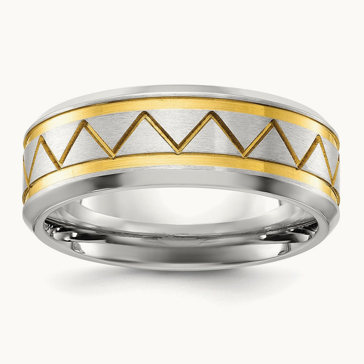Brushed and Polished Yellow IP-plated Band, 8mm, Titanium