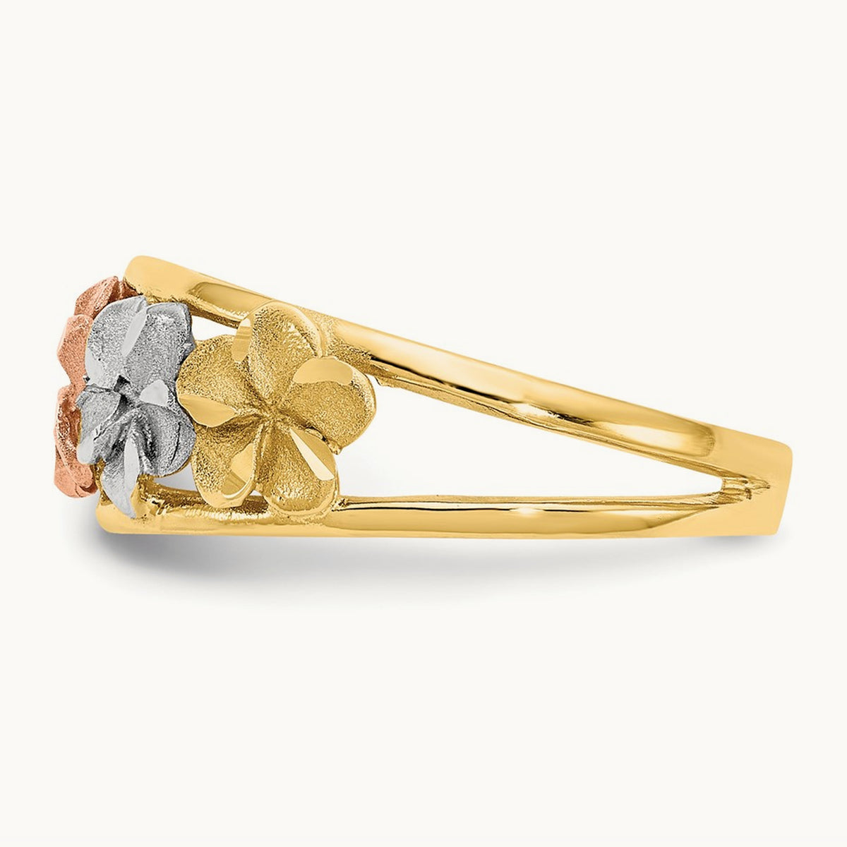 & Rhodium Satin/Polished D/C Flower Ring, 14K Two-tone