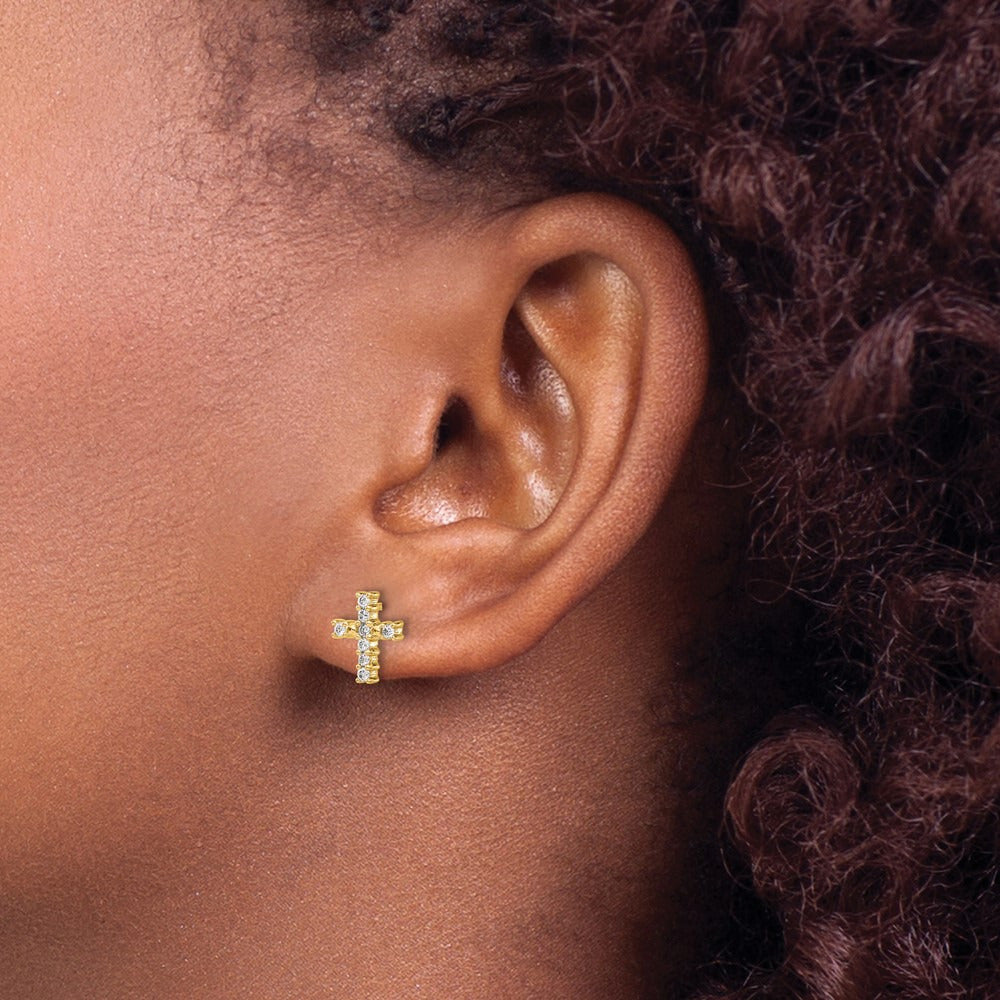 Cross Post Earrings, 0.10-0.20 ct tw Lab-Grown Diamond — 1/5 ct, 14K Yellow Gold
