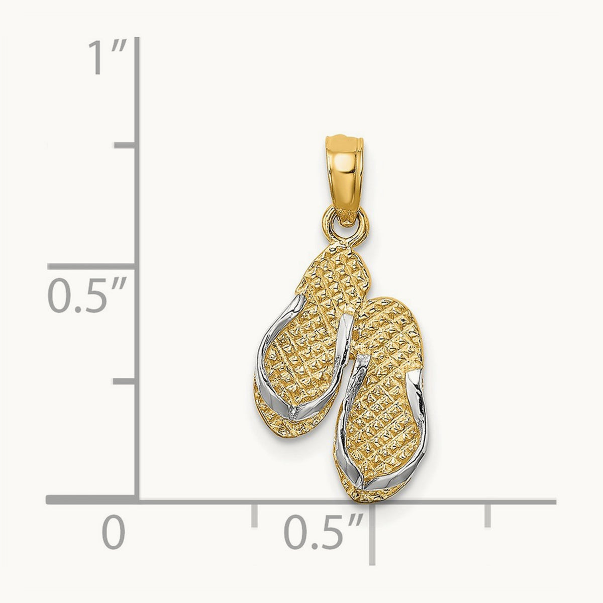 3D SANIBEL ISLAND Double Flip Flop Charm, 14K with White Rhodium