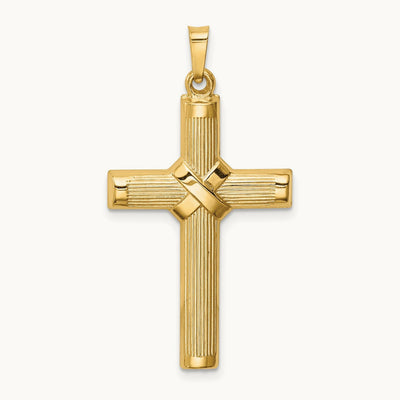 Hollow Polished Center X Cross — 14K Yellow Gold