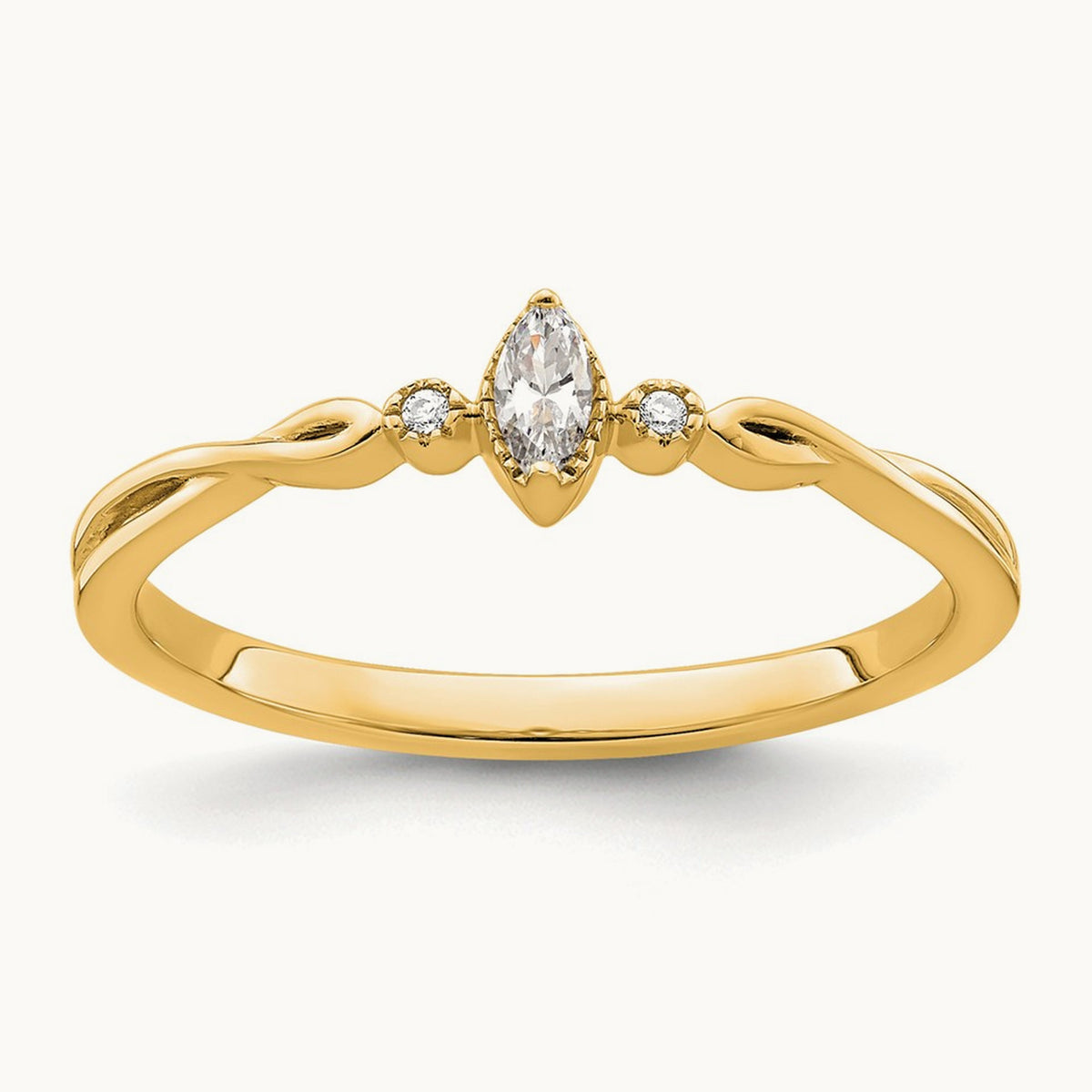 Petite Beaded Edge Marquise Complete Diamond Ring — 14K Yellow Gold, 7