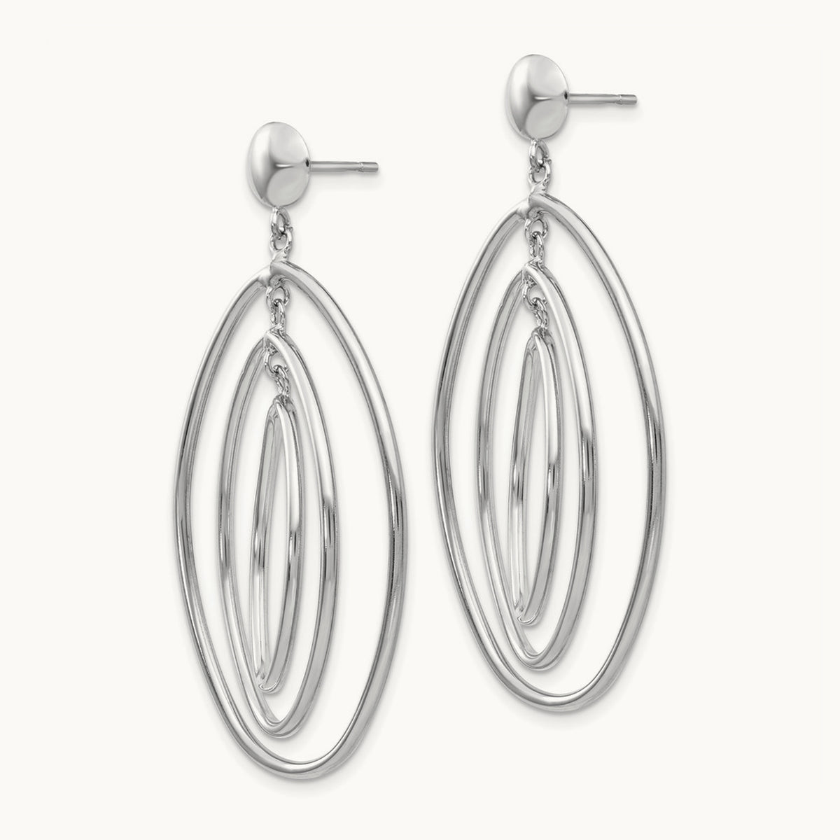 Oval Circle Dangle Post Earrings, 14K White Gold
