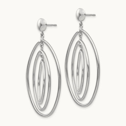 Oval Circle Dangle Post Earrings, 14K White Gold