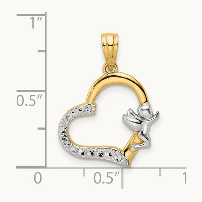 & White Rhodium Cherub on Heart Pendant, 14K