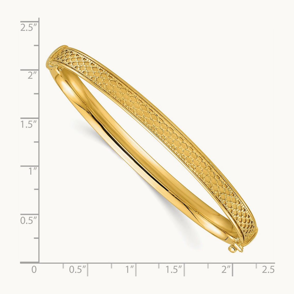 Polished Brushed and Textured Hinged Bangle, 14K