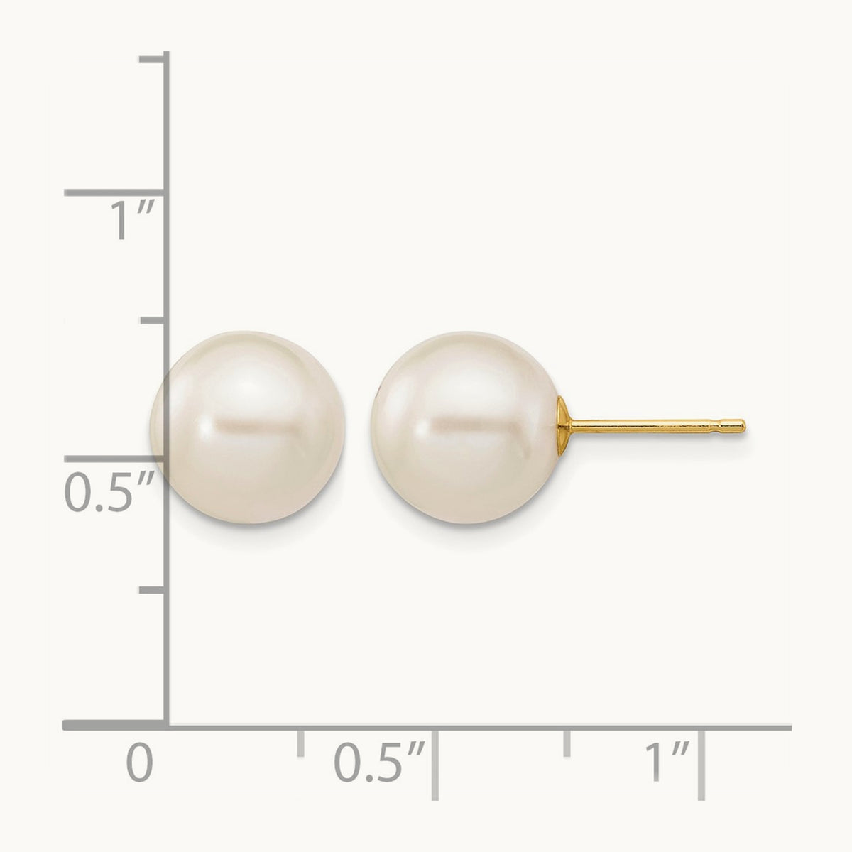 9- White Round Freshwater Cultured Pearl Stud Post Earrings, 10mm, 14K