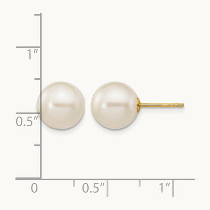 9- White Round Freshwater Cultured Pearl Stud Post Earrings, 10mm, 14K